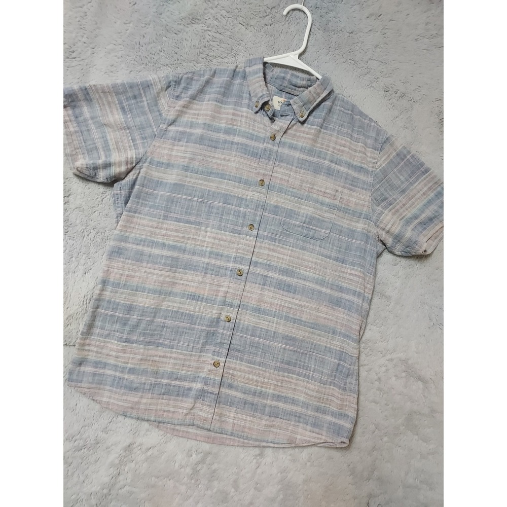 Marine Layer Shirt Mens Large Short Sleeve Striped Cotton Casual Blue Beach SPOT